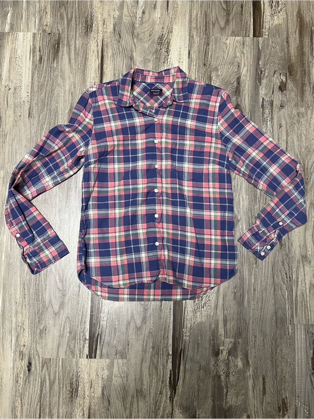UNTUCKit Womens Plaid Flannel Button Down Shirt Size 4 Pink Blue Cotton